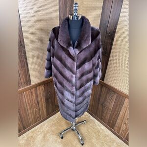 AHIMSA ITALIA DESIGNER DYED GRAY HORIZONTAL MINK FUR COAT JACKET SIZE 48 LARGE